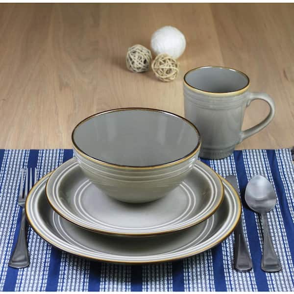 Allure 16-Piece Grey Dinnerware Set