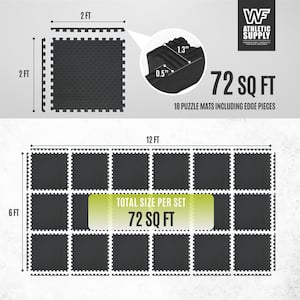Black 24" W x 24" L x 0.75" Thick EVA Foam Double-Sided Tatami Pattern Gym Flooring Tiles (18 Tiles/Pack) (72 sq. ft.)
