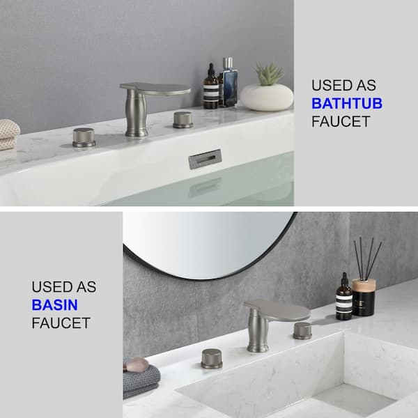 Modern Roman Tub Faucet with Waterfall Spout Deck Mount Bathroom Faucet Modern Roman Tub Faucet with Waterfall Spout Deck Mount Bathroom Faucet