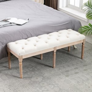 Beige Fabric Upholstered End of Bed Bench with Rubberwood Legs 47.64 in. W x 15.76 in. L x 16.54 in. H