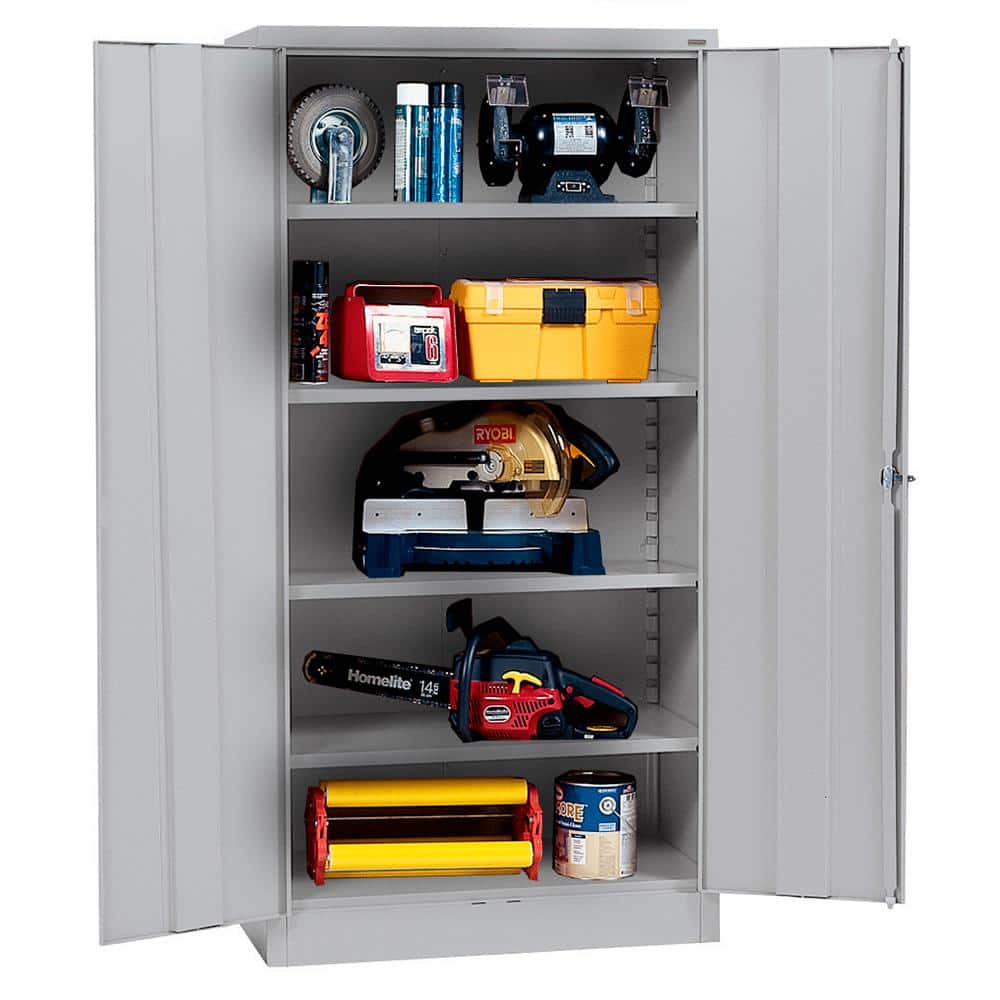 Freestanding Lockable Dove Gray Office Cabinet with 4 Adjustable Shelves