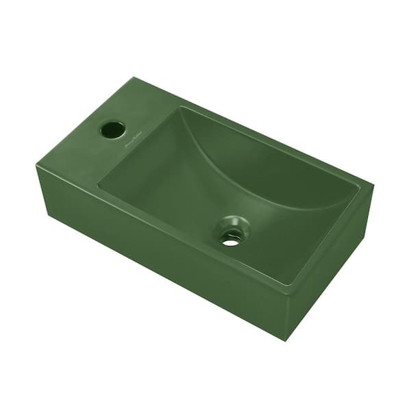 Lisse 16 in. Concrete Composite Rectangle Wall-Mounted Sink With 4 in. Basin Left Side Faucet Mount in Matte Royal Green