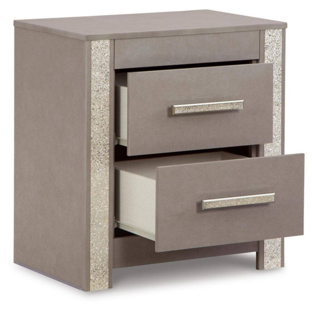 Gray Contemporary 2-Drawer Nightstand with Glitter Accents