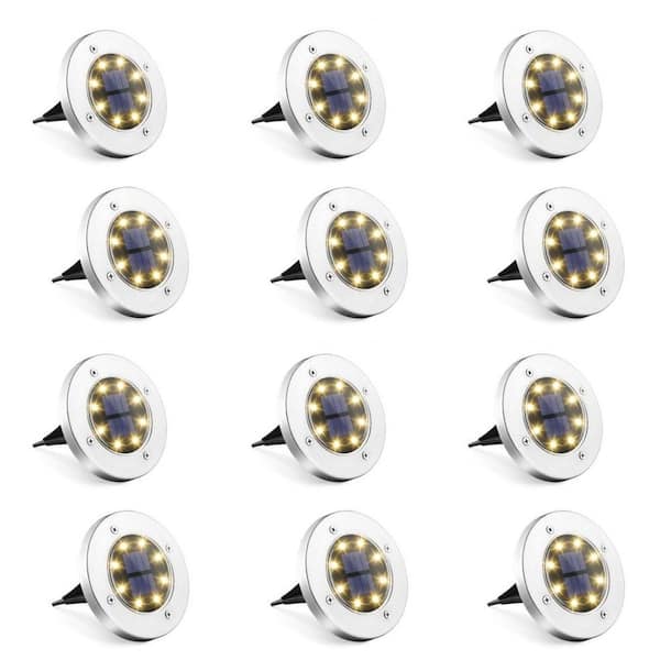 Angel Sar Waterproof 8 LED Solar Powered Warm White Ground Lights for Yard, Deck and Lawn (12-Pack)
