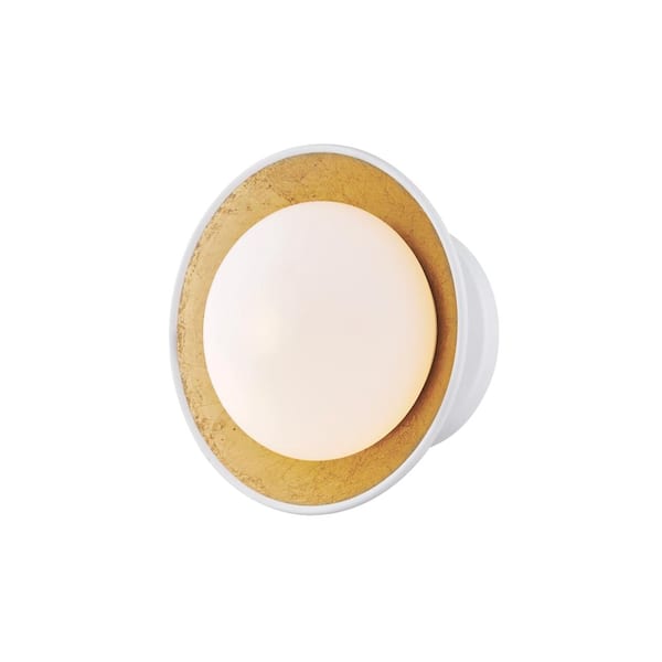 MITZI HUDSON VALLEY LIGHTING Cadence 4 in. 1-Light White Lustro/Gold Leaf Semi-Flush Mount with Opal Matte Shade