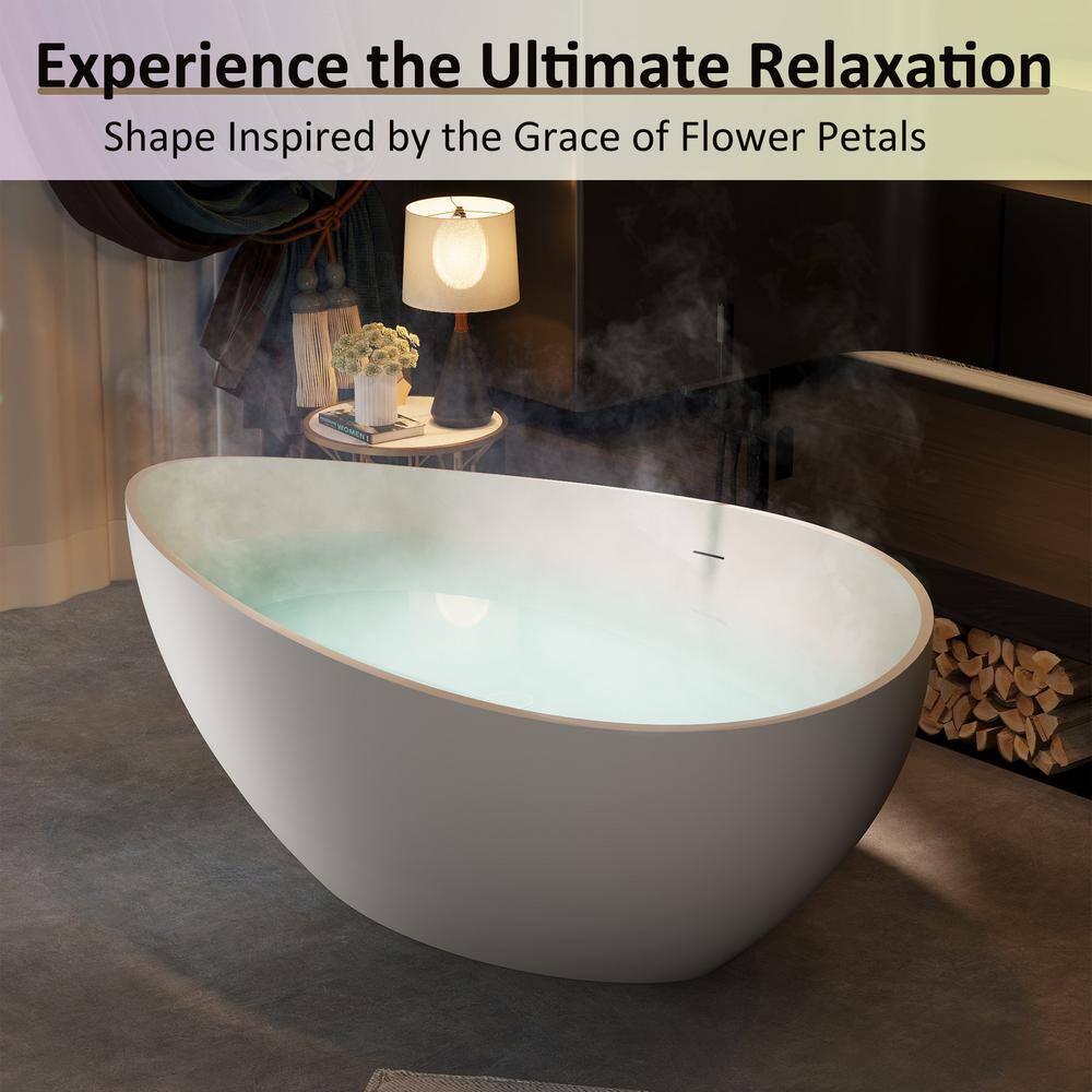 63'' White Acrylic Freestanding Soaking Bathtub