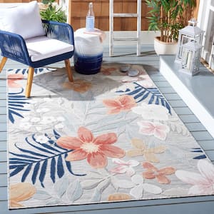 Cabana Gray/Rust 8 ft. x 10 ft. Multi-Floral Striped Indoor/Outdoor Area Rug