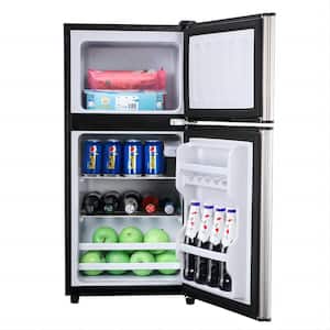 3.5 Cu.Ft Compact Mini Refrigerator in Black with Freezer, Two Door Design, 7 Level Adjustable Thermostat