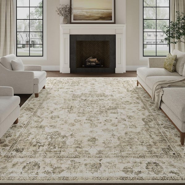 Juliet Taupe 8 ft. x 10 ft. Vintage Washable Medallion Distressed Area Rug