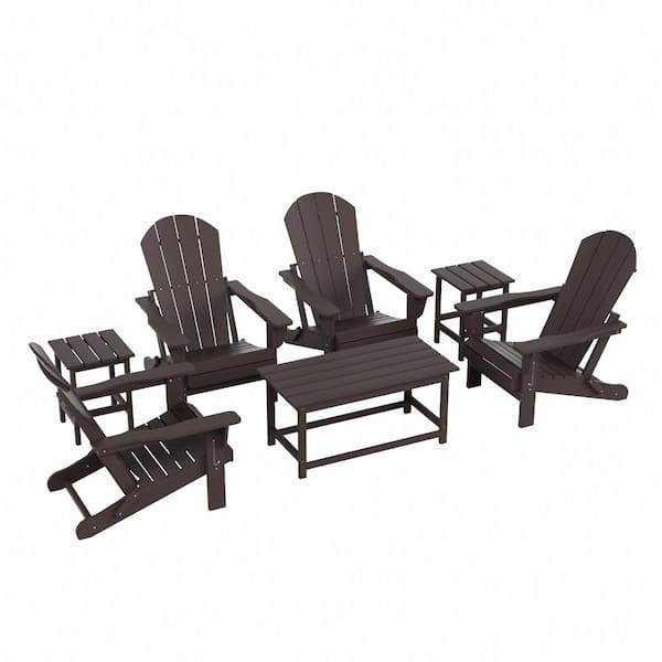 Laguna 7-Piece Fade Resistant Outdoor Patio HDPE Poly Plastic Folding Adirondack Chair Conversation Set in Dark Brown