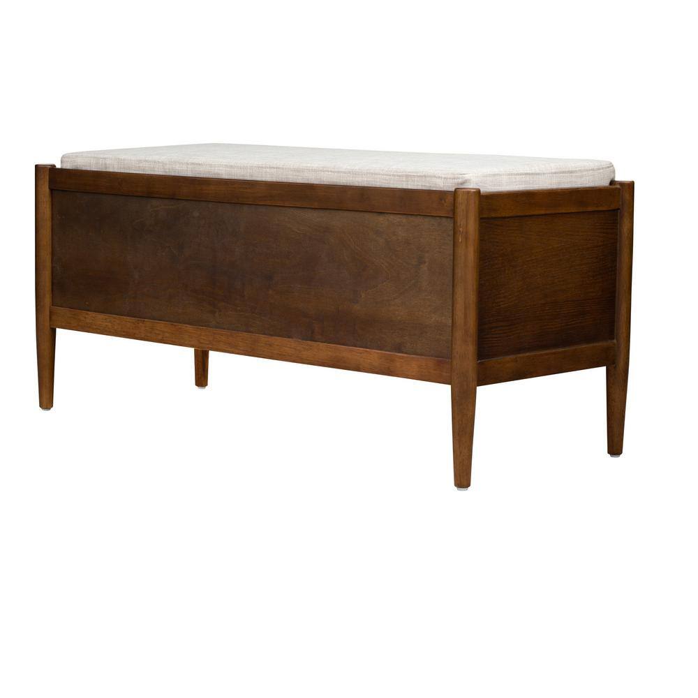 Mid-Century Walnut Storage Bench with Upholstered Cushion