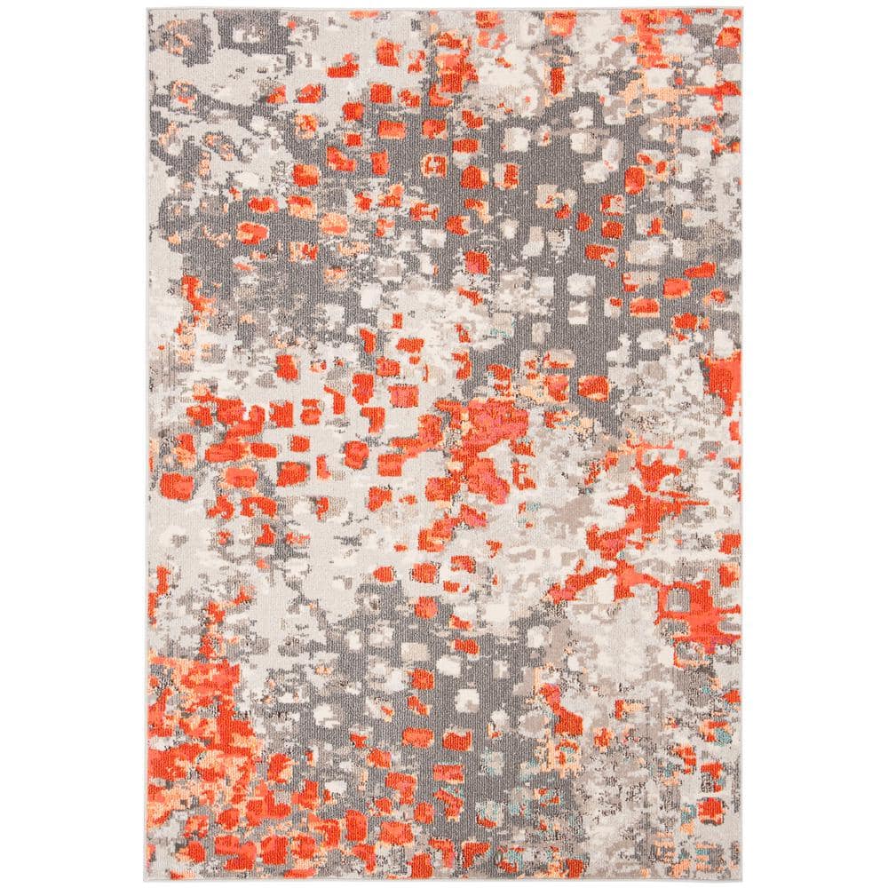 SAFAVIEH Madison Gray Orange 4 Ft X 6 Ft Abstract Distressed Area Rug   Gray Orange Safavieh Area Rugs Mad425h 4 64 1000 