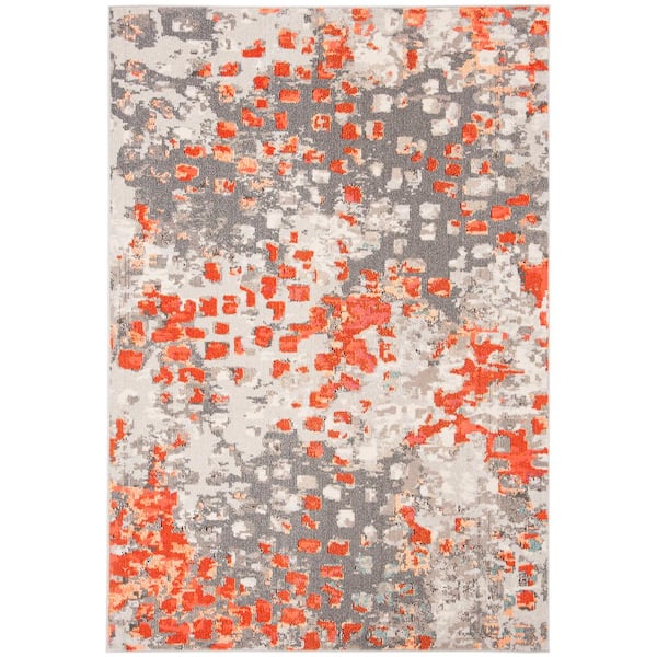 SAFAVIEH Madison Gray/Orange 6 ft. x 9 ft. Abstract Distressed Area Rug