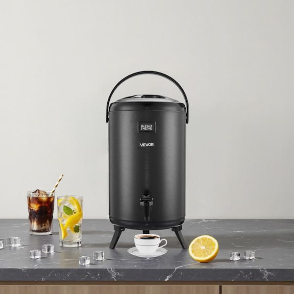 Insulated Beverage Dispenser 3.2Gal. Stainless Steel with Spigot & Temp Display, Hot & Cold Drinks for Tea/Coffee, Black