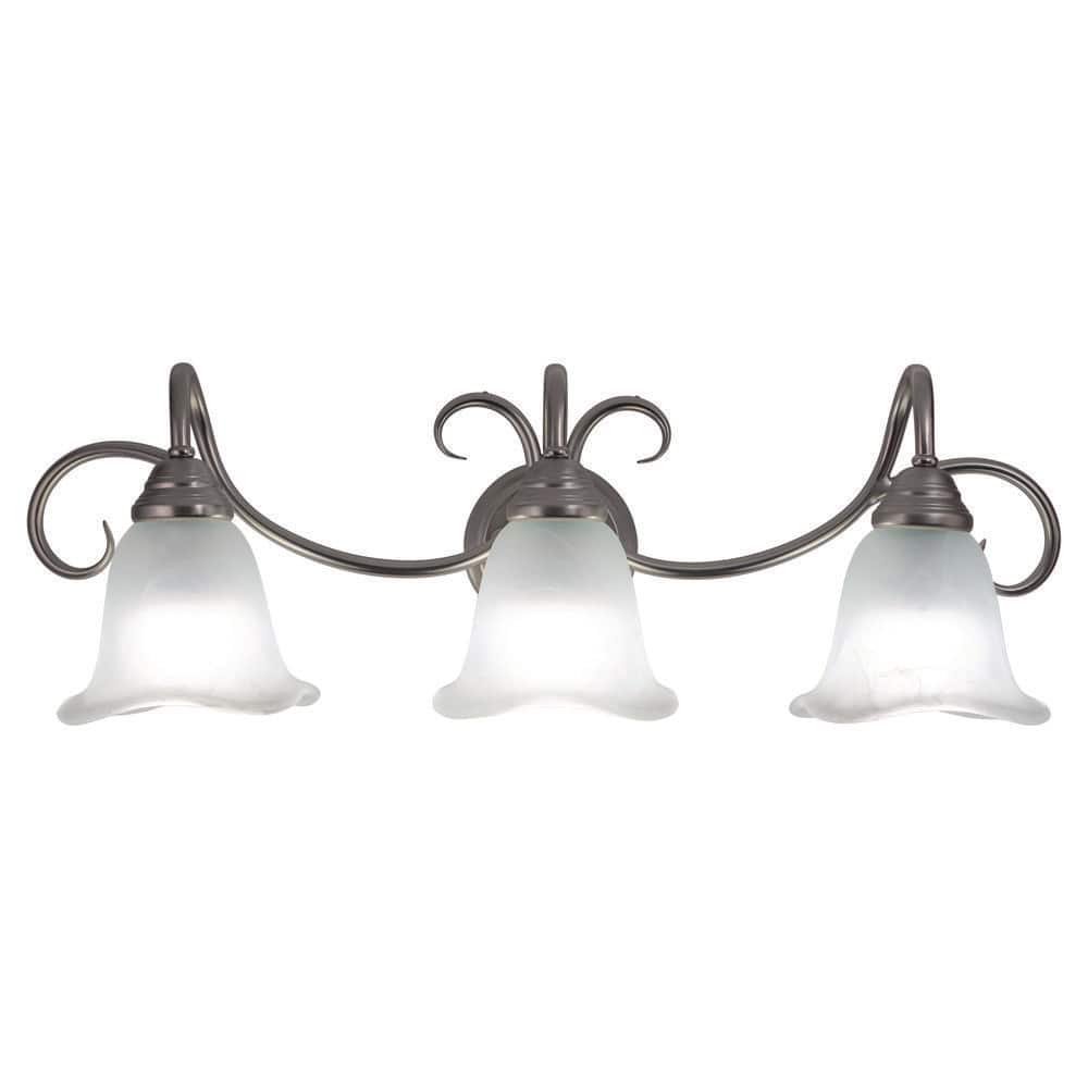 Bella 28.25 in. W 3-Light Brushed Nickel Vanity Light Fixture Transitional White Alabaster Glass Bathroom Wall Lighting price history on PriceWatchPro