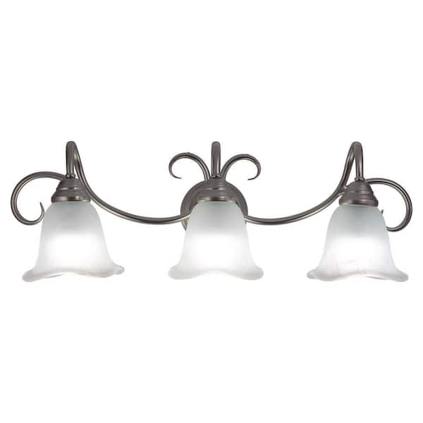 Bella 28.25 in. W 3-Light Brushed Nickel Bathroom Vanity Light Fixture
