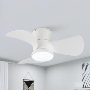 31 in. Indoor White Flush Mount Ceiling Fan with Integrated LED, DC Motor and Remote