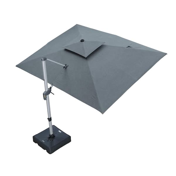 9 ft. x 12 ft. Sunbrella Aluminum 360° Rotation Silvery Cantilever Outdoor Patio Umbrella with Base in Gray