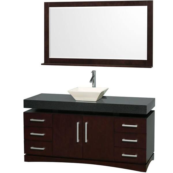 Wyndham Collection Monterey 60 in. Vanity in Espresso with Vanity Top in Black and Porcelain Sink-DISCONTINUED