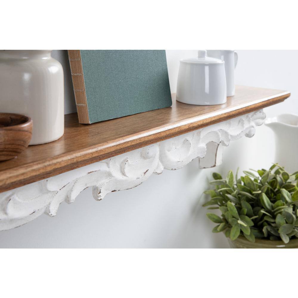 Rustic Brown and White Fir Wood Floating Wall Shelf