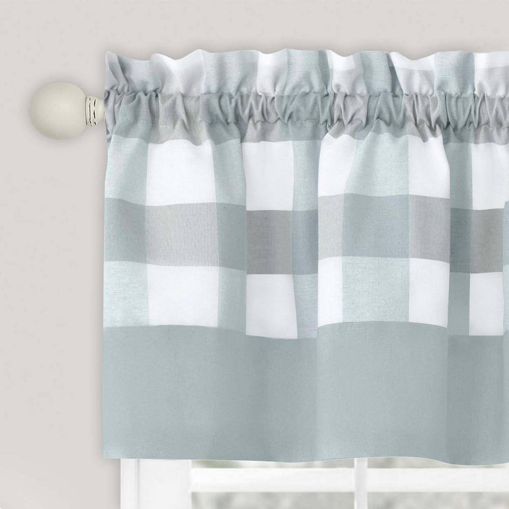 Ice Blue Checkered Poly-Cotton Rod Pocket Valance