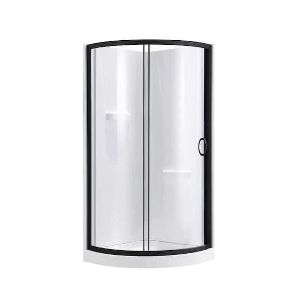 Breeze 34 in. L x 34 in. W x 77.36 in. H Corner Shower Kit with Clear Framed Sliding Door in Black
