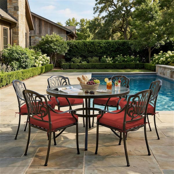 19 x 19 x 4 in. (6-Pack) Outdoor Waterproof Patio Furniture Replacement Seat Cushions with Ties and Handle, Terra Red