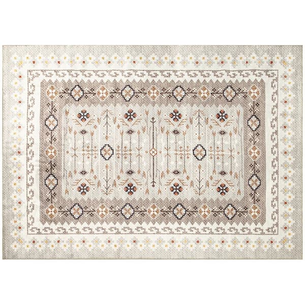 Non-Slip Boho Floor Cover Foldable Carpet 4 x 6 ft. Brown Floral Washable Area Rug Runner Rug