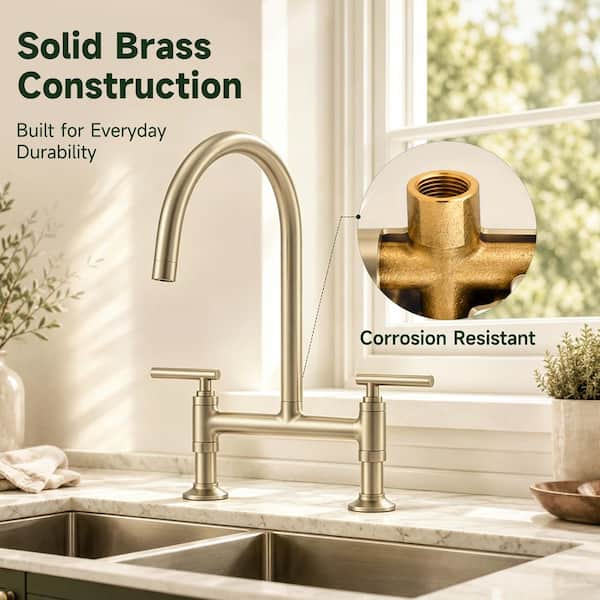 BWE Double-Handle Bridge Kitchen Faucet with 360° Swivel Spout and