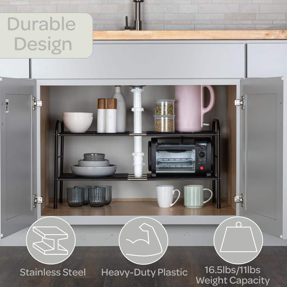 White Adjustable 2-Tier Under Sink Organizer with Removable Panels