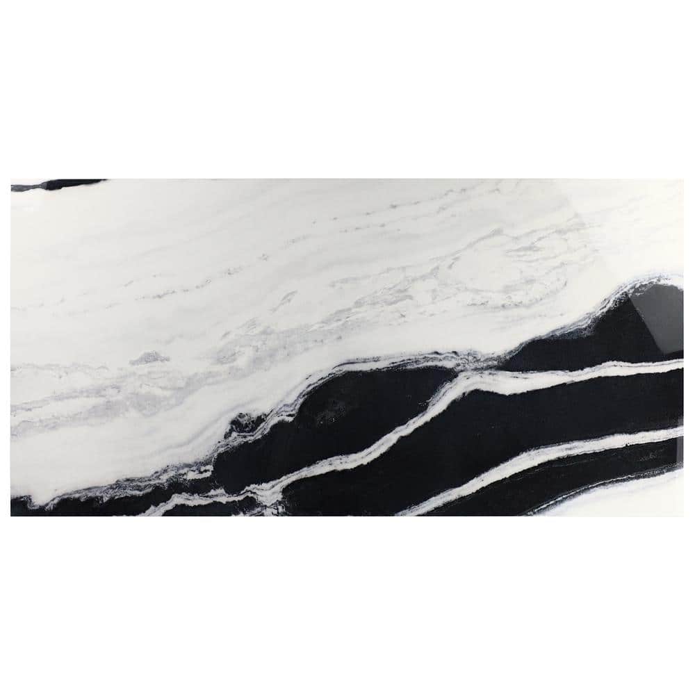 Magnus 24" x 48" Polished Black and White Porcelain Tile