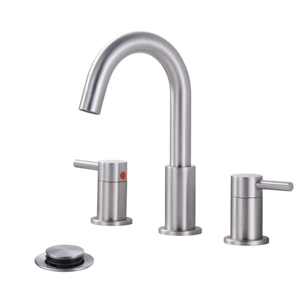 ALEASHA Curva 8 in. Widespread Double Handle Bathroom Faucet with Drain Kit Included in Brushed Nickel
