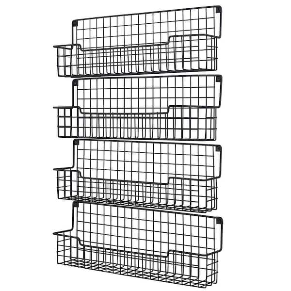 4 Shelf Black Wall Mount Spice Rack Set for Kitchen Cabinet Pantry Door Organizer Hanging Storage