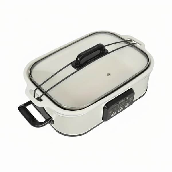 4-quart White Rectangular Programmable Slow Cooker with Classic Ceramic Inner Pot for Daily Cooking, Dishwasher Safe