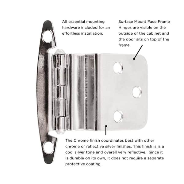 3/8 in. Chrome Inset Surface Face Frame Free Swinging Hinge (2-Pack) 3/8 in. Chrome Inset Surface Face Frame Free Swinging Hinge (2-Pack)