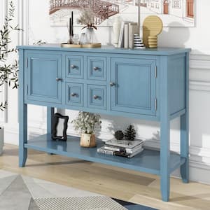 46 in. L Dark Blue Rectangle Wood Console Table with Bottom Shelf