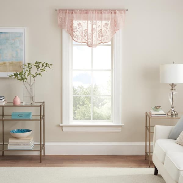 Waverly Sherry Lace Blush Floral Polyester 54 in. W x 22 in. L Rod Pocket Sheer Valance
