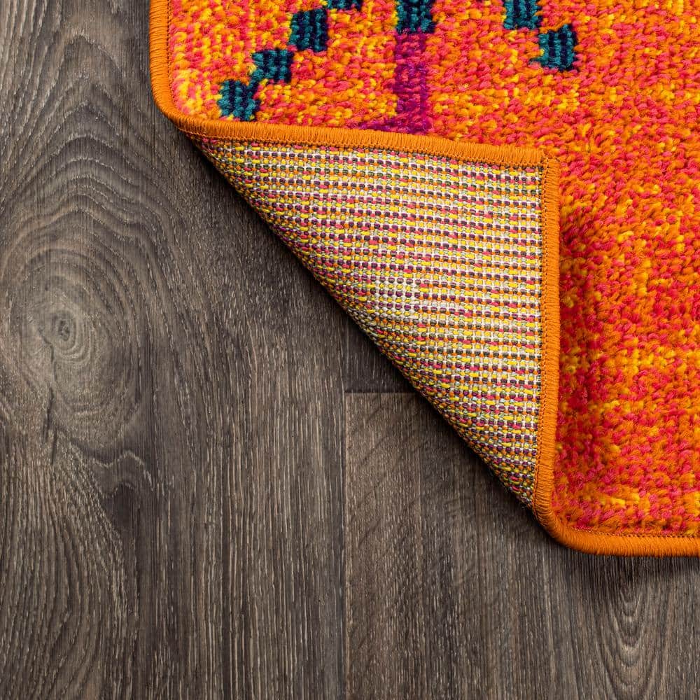 Orange Multicolor Geometric Synthetic Runner Rug