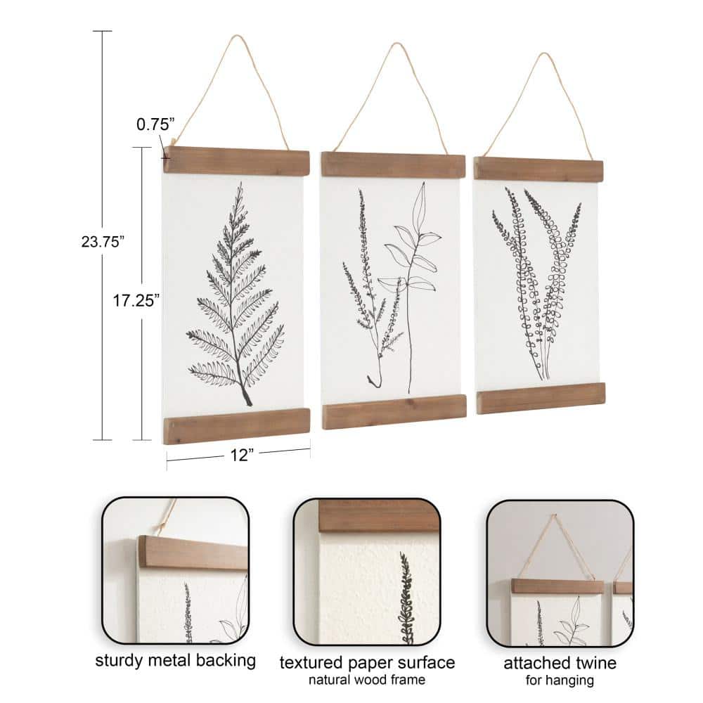 Lory Rustic Brown Botanical Art Set with Wooden Headers, 12" x 24"