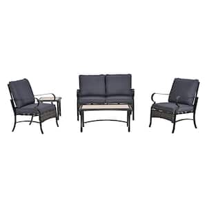 5-Piece Metal Patio Conversation Set with Black Cushions