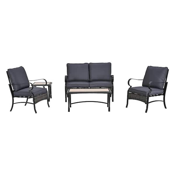 TOP HOME SPACE 5-Piece Metal Patio Conversation Set with Black Cushions