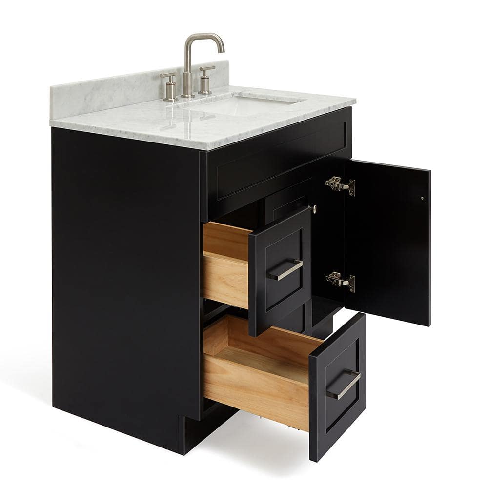 Hamlet Black Freestanding Single Sink Vanity with White Marble Top