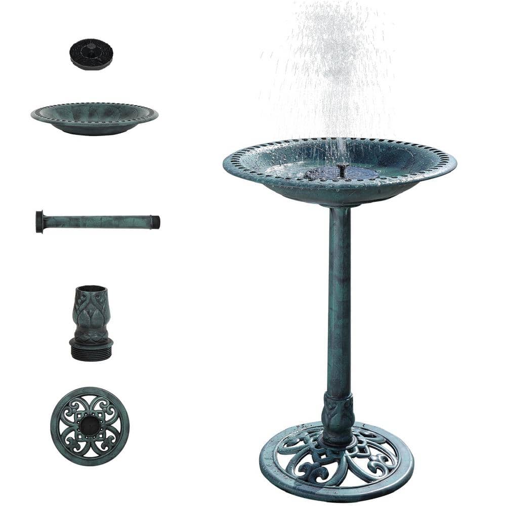 Antique Green 28" Resin Bird Bath with Solar Fountain