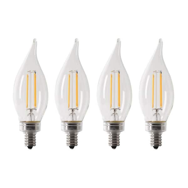 Feit Electric 60-Watt Equivalent BA10 E12 Candelabra Dimmable Filament CEC Clear Chandelier LED Light Bulb Bright White 3000K (4-Pack)