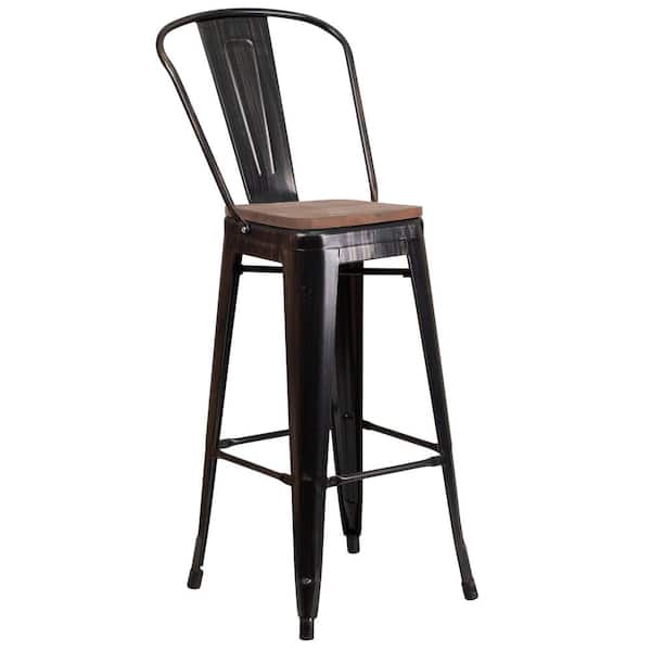 Flash Furniture 30.5 in. Black-Antique Gold Bar Stool