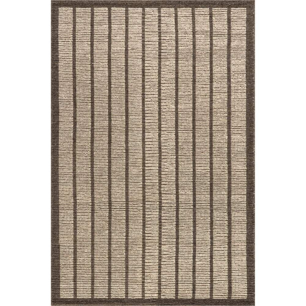 RUGS USA Eva Block Stripe Wool Blend Brown 5 ft. x 8 ft. Indoor Area ...