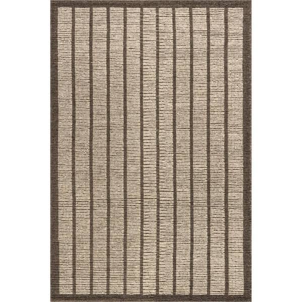 Eva Block Stripe Wool Blend Brown 5 ft. x 8 ft. Indoor Area Rug