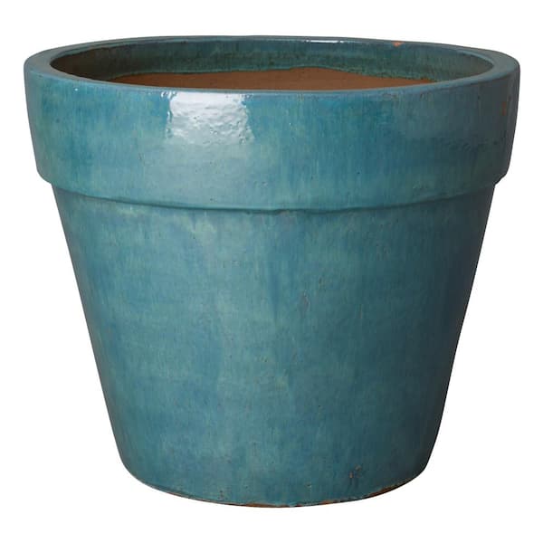 Flower 28 in. D x 24 in. H Teal Ceramic Round Planter with Drainage Hole