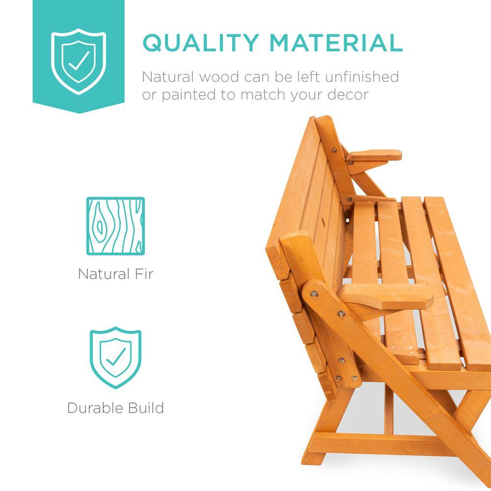 Natural Fir Wood 2-in-1 Outdoor Picnic Table and Garden Bench with Umbrella Hole