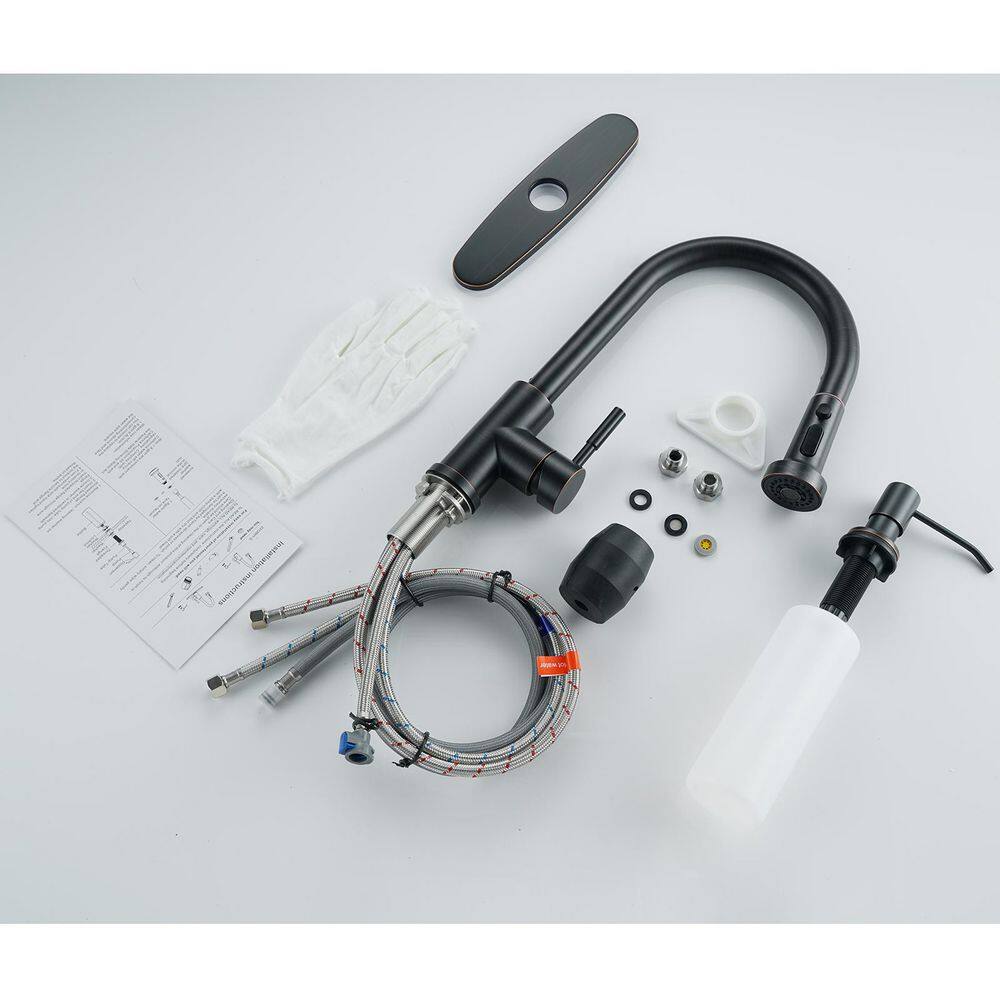 Oil Rubbed Bronze Pull Down Kitchen Faucet with Soap Dispenser